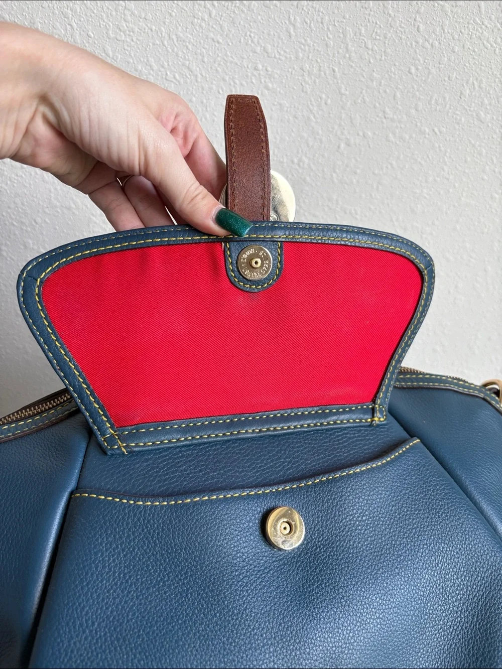 Dooney & Bourke Samba Blue Pebble Leather Satchel with Brown Trim